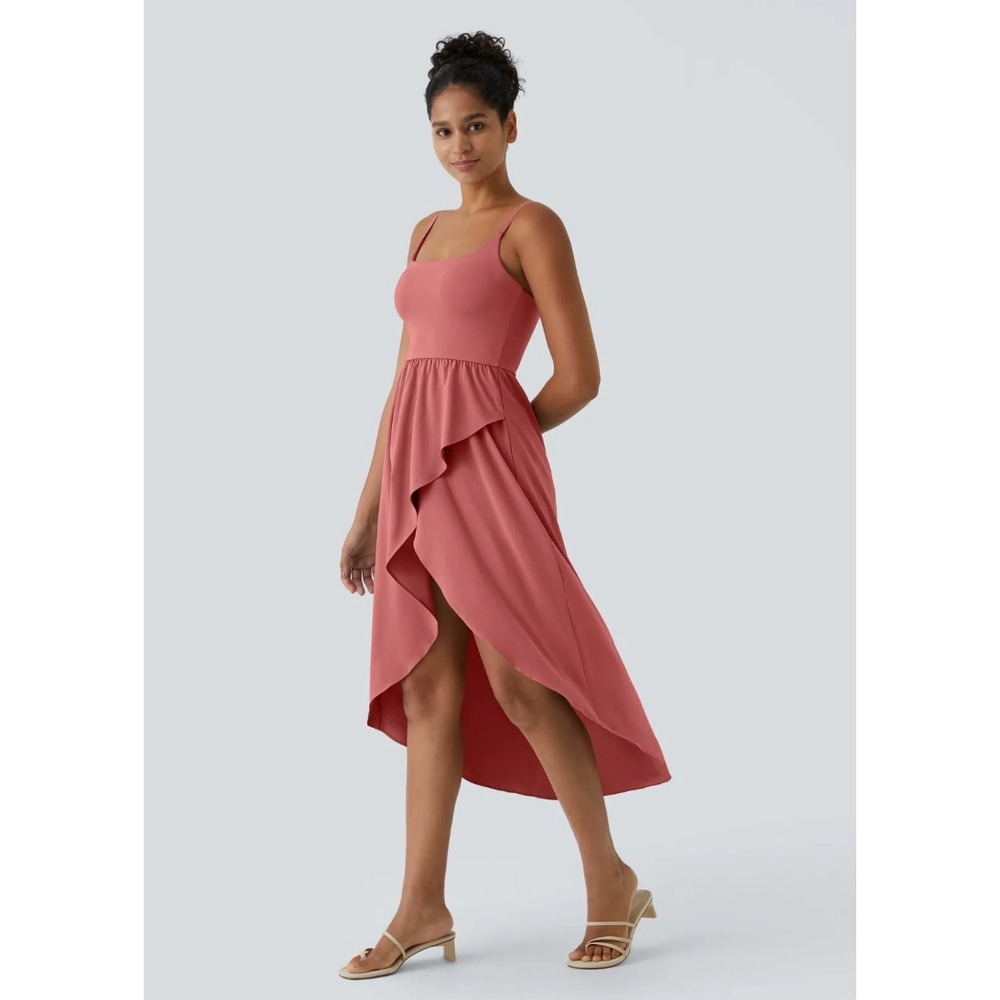 Halara Casual Dress Size XL Kapok Red Breezeful High Low Ruffle with Shorts NEW